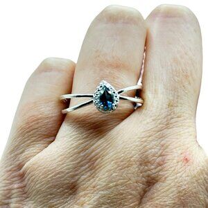 NWT Chuck Clemency Sterling Silver Teardrop Blue QuartzSplit Band Ring Size 10.5